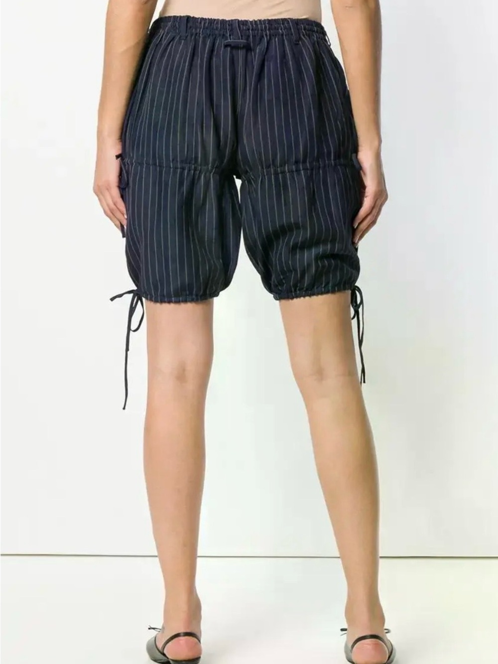Jean Paul Gaultier Navy Pinstripe Gathered Drawstring Shorts - Picture 4 of 14